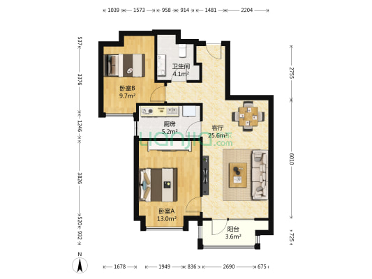 万科紫台 2室1厅1卫 83平方