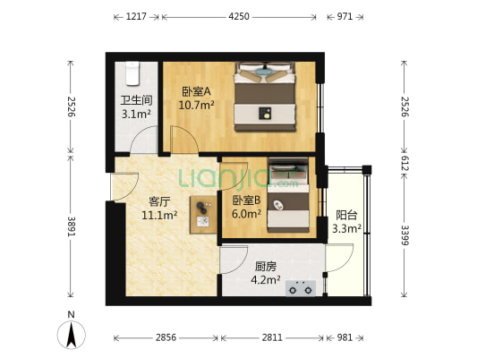 五一社区 2室1厅1卫 54平方