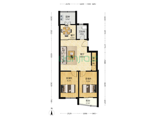 登峰街小区 2室2厅1卫 66平方