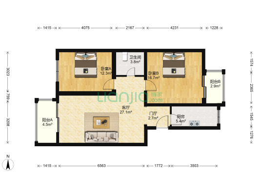 达富雅园 2室1厅1卫 100平方