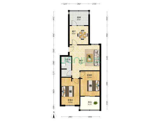 阳光舜城中区十二区 2室2厅1卫 88平方
