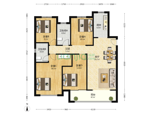 上城国际·繁华里 4室1厅2卫 149平方