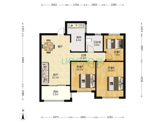 紫榭丽舍 3室1厅1卫 95平方