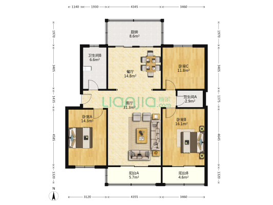 百货公司宿舍(杏花岭区) 3室2厅2卫 131平方