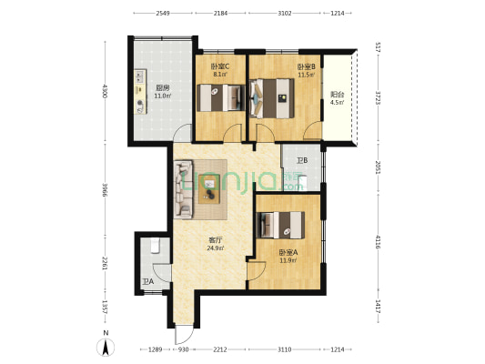 榕城监狱干警宿舍 3室1厅2卫 100平方