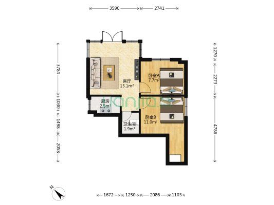 金山城 2室1厅1卫 44平方