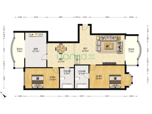 铂宫 2室2厅2卫 156平方