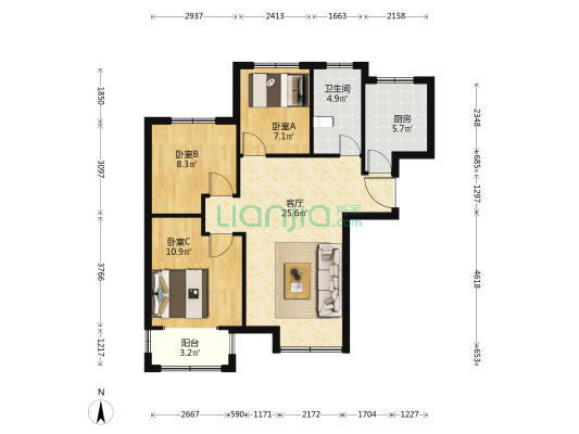 万和蓝山 3室1厅1卫 94平方