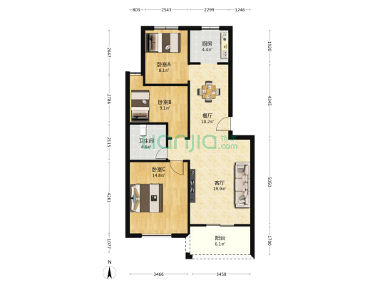 丰城新苑 3室2厅1卫 91平方
