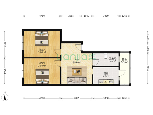 星宇正宇园 2室1厅1卫 88平方