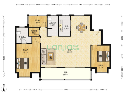 琥珀晴川里 3室1厅2卫 144平方