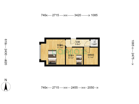 恒大翡翠华庭 2室0厅1卫 93平方