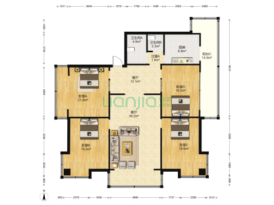 明泽街（三八广场） 4室2厅2卫 186平方