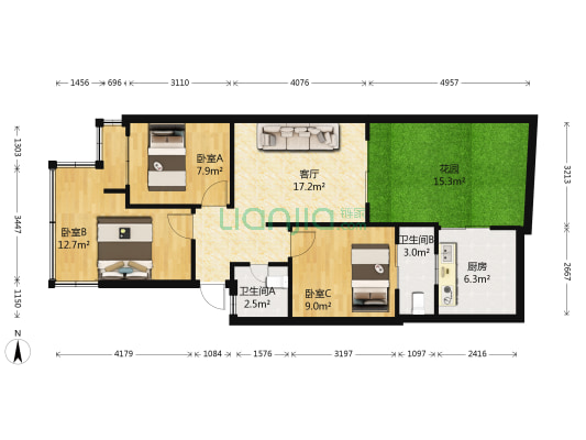 江岸武成院 3室1厅2卫 58平方