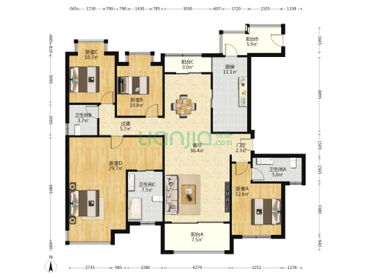 正荣西湖紫阙台 4室1厅3卫 186平方
