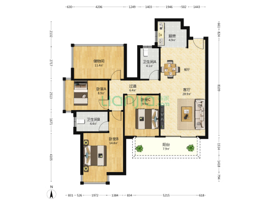 阿尔卑斯 3室1厅2卫 109平方