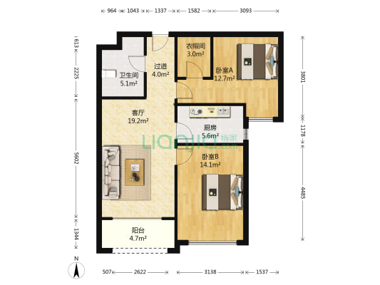 永定河.孔雀城.剑桥郡二期 2室1厅1卫 85平方