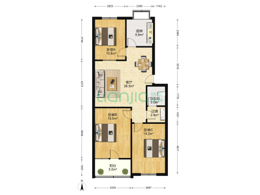 银通小区 3室1厅1卫 105平方