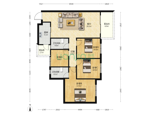 邦泰宽语一期 4室1厅2卫 116平方
