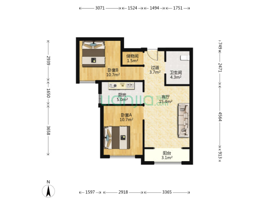 盛庭名景 2室1厅1卫 85平方