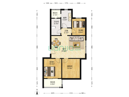 天一卢河水岸 2室1厅1卫 89平方
