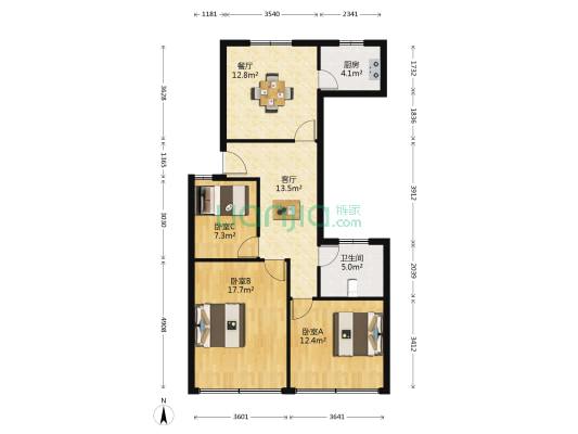虞富大厦 3室2厅1卫 92平方