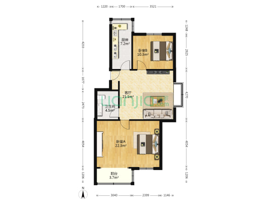 幸福家园 2室1厅1卫 87平方