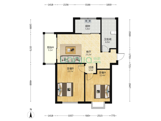 新安花苑西五区 2室1厅1卫 95平方
