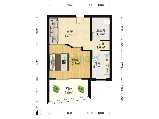 财富广场 1室1厅1卫 60平方