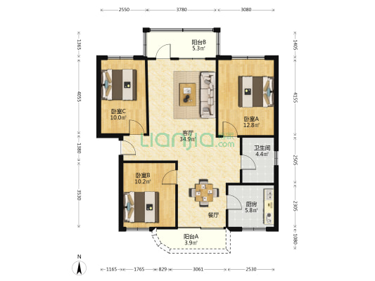 伟民花园 3室1厅1卫 97平方