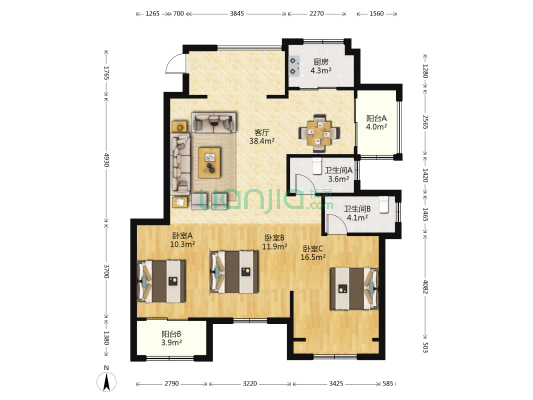 友创南门尚城 3室1厅2卫 127平方