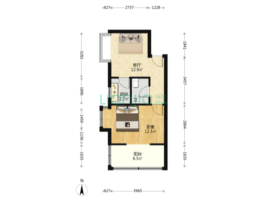 海天荟源 1室1厅1卫 55平方
