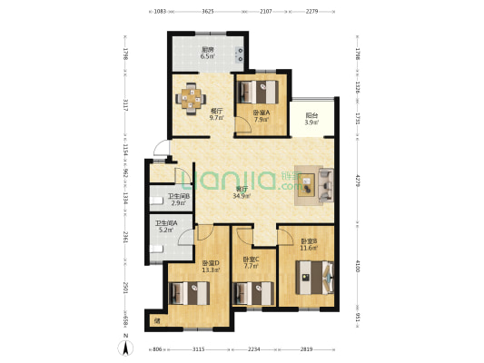 金禧一园 4室2厅2卫 124平方