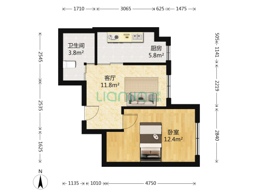 信达•东湾半岛第四区 1室1厅1卫 53平方
