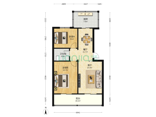 煤电公司家属楼 2室2厅1卫 87平方