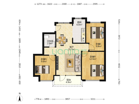 碧桂园太阳城八栋洋房 3室1厅1卫 99平方
