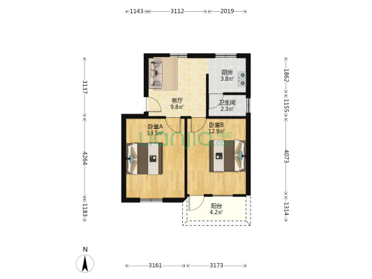 梅园小区二区 2室1厅1卫 56平方