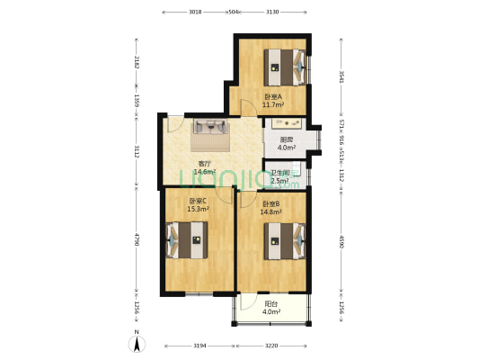 兴东小区 3室1厅1卫 80平方