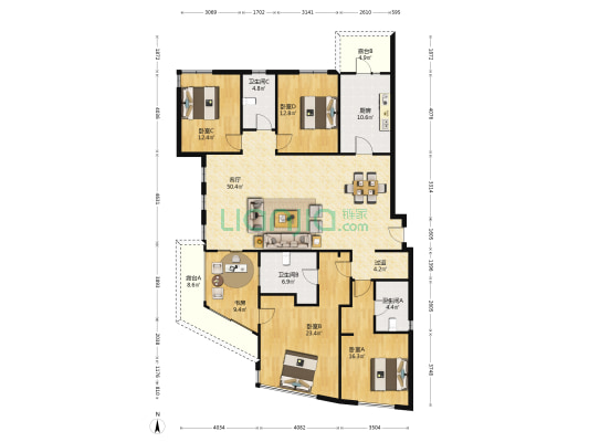 阳光城西郊半岛云龙阁 5室1厅3卫 210平方