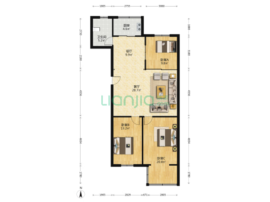 安达家园 3室2厅1卫 113平方