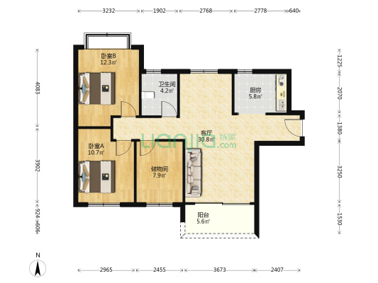 恒大御景半岛清澜苑 2室1厅1卫 105平方