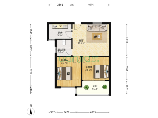 文星花园海棠苑 2室1厅1卫 75平方