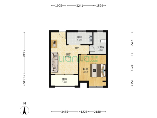 中山光星苑 1室1厅1卫 61平方