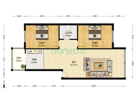 黄河嘉园 2室1厅1卫 103平方