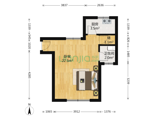 吴淞路27号丁 1室0厅1卫 42平方