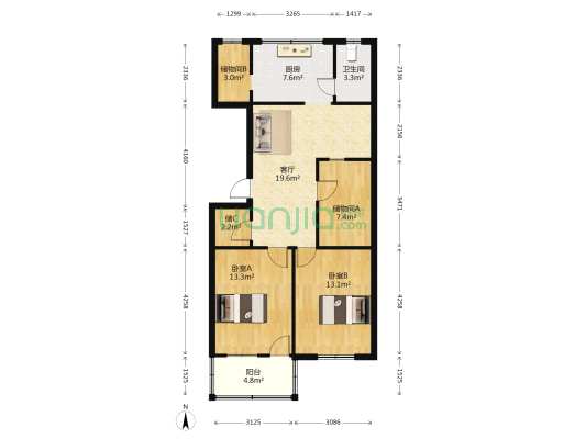 尚宾路17号外贸宿舍 2室1厅1卫 87平方