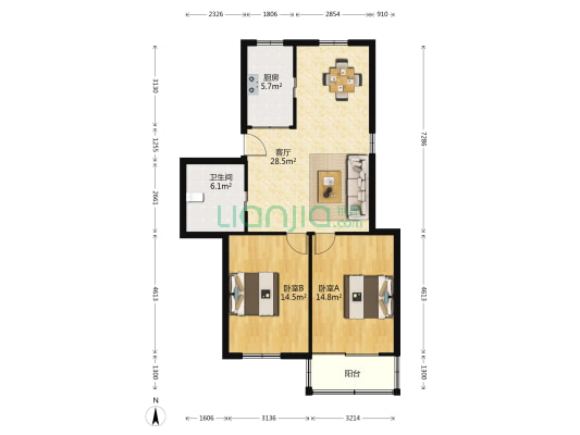 华菁公寓 2室1厅1卫 87平方