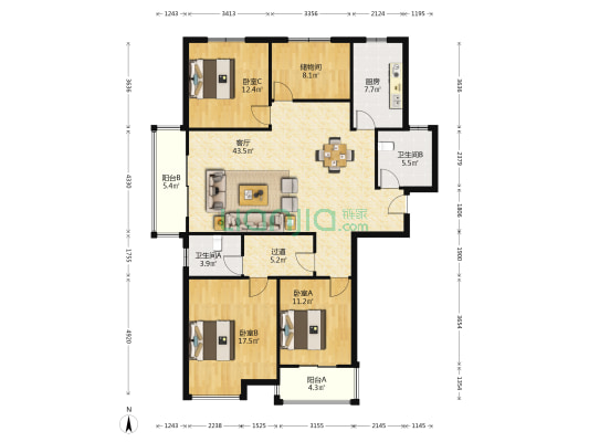 小小名潭 3室1厅2卫 151平方