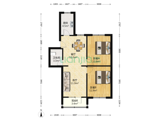 工业大学家属院 2室2厅1卫 81平方