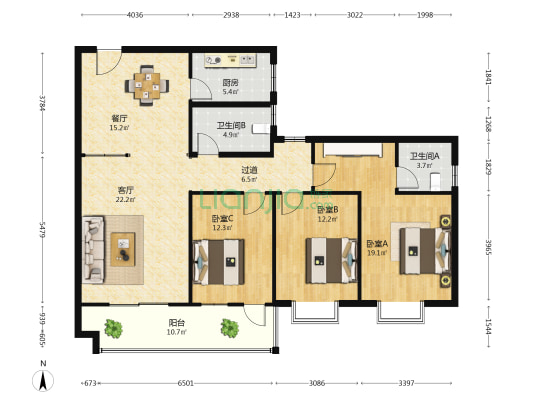建苑小区 3室2厅2卫 142平方